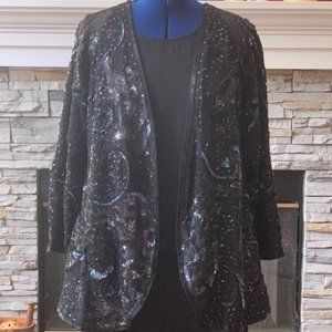 DIANE FREIS  Vintage 100% Silk Hand-Beaded Sequins Swing Jacket